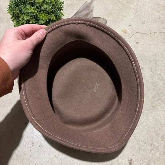 Vtg 100% Wool Hat‎ Brown Sheer Bow Equestrian Mary Poppins Fall Old Fashioned - Picture 5 of 6